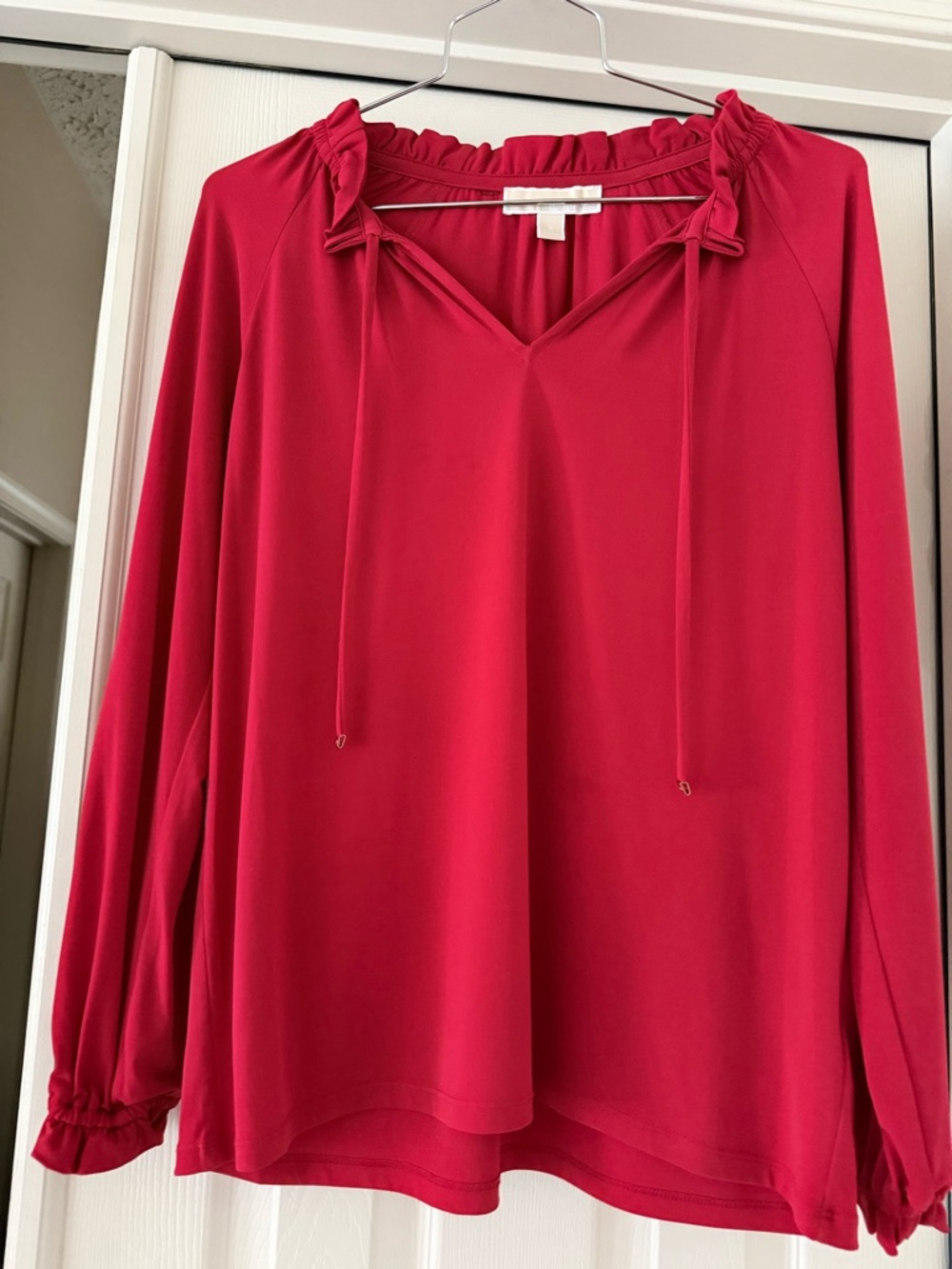 Michael Kors Fuchsia V-Neck Tie Ruffle Blouse